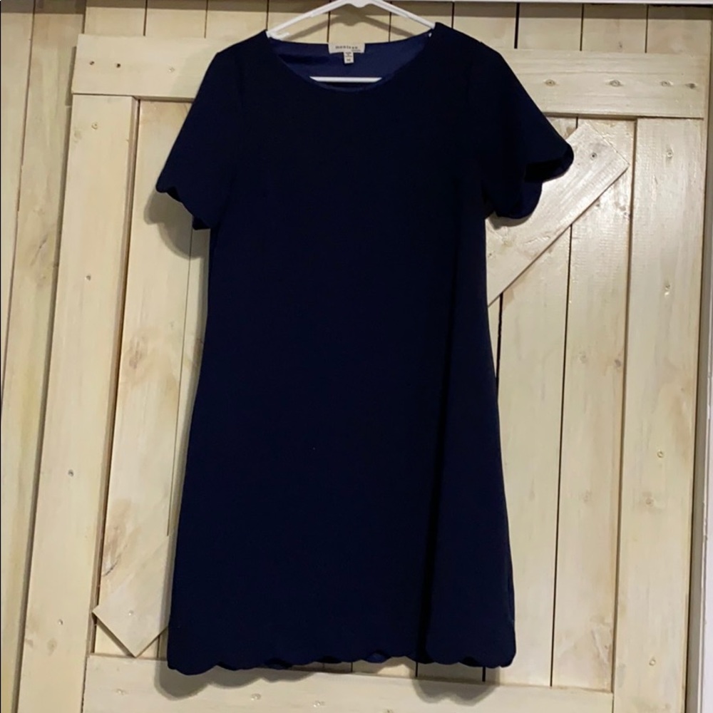 Navy Scalloped Shift Dress